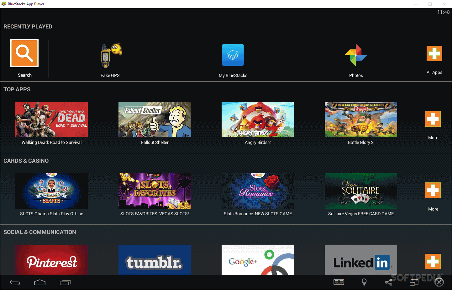 where does bluestacks download media files to windows 10